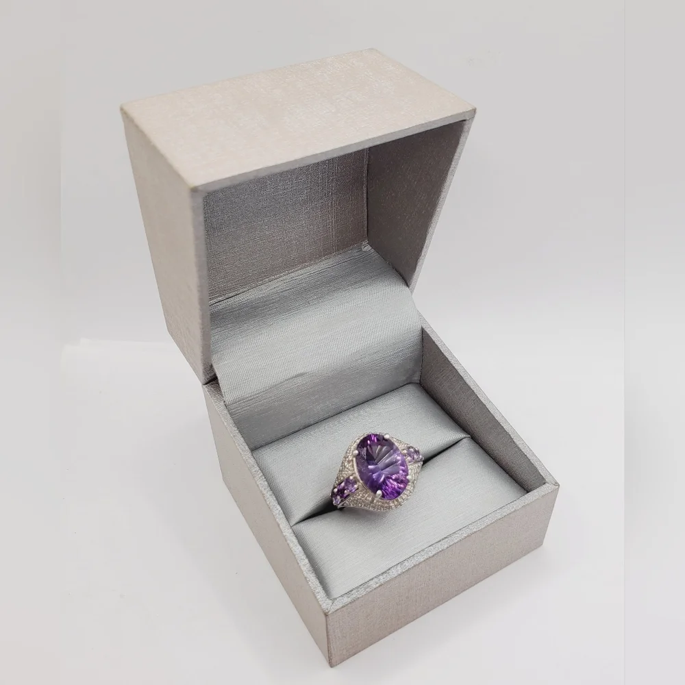925 Sterling Silver Ring Amethyst Ring Purple Ring Oval Statement Ring s…